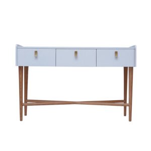 Mid-Century White Dresser with Brass Accents & 3 Drawers