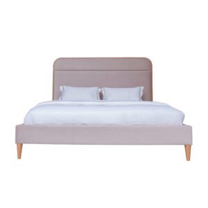 Taupe Quilted Velvet Bed Frame with Solid Oak Base