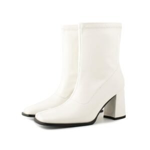 Fashionable Patent Leather Ankle Boots for Women with Square Toe and Chunky Heel