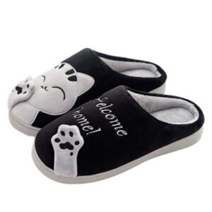 Cute Cat Plush Slip-On Winter Slippers for Women