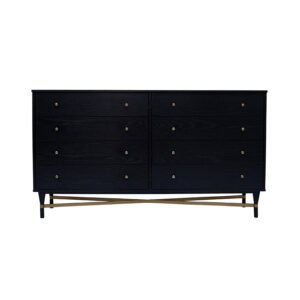 Black Charcoal Oak Dresser with Brass & Iron Accents