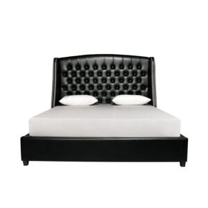 Eros Black Leatherette Bed with Nickel Stud Accents