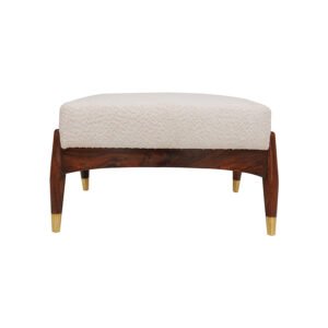 Avalon White Boucle Footstool with Rosewood Frame