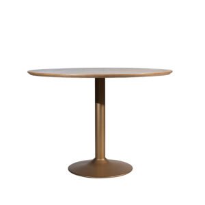 82-Inch Round Oak Dining Table with Gold Pedestal