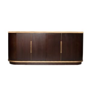 Contemporary Oak Sideboard with Black Marble & Brass Accents