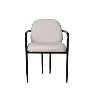 Architectural Boucle Dining Chair with Leatherette Accents